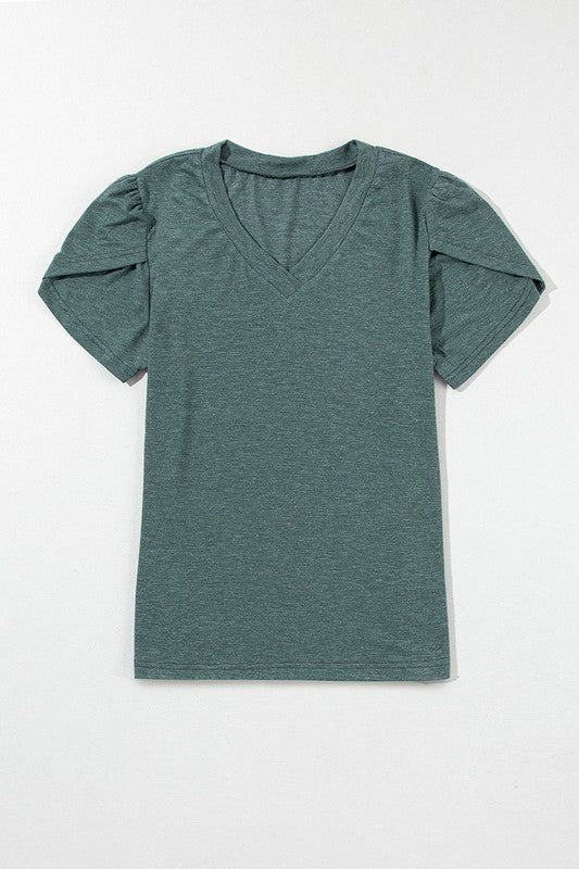 Women Fashion Petal Sleeve V Neck T Shirt