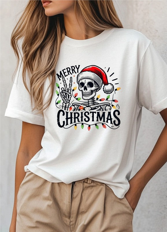 Merry Christmas Skeleton Holiday Graphic Tee