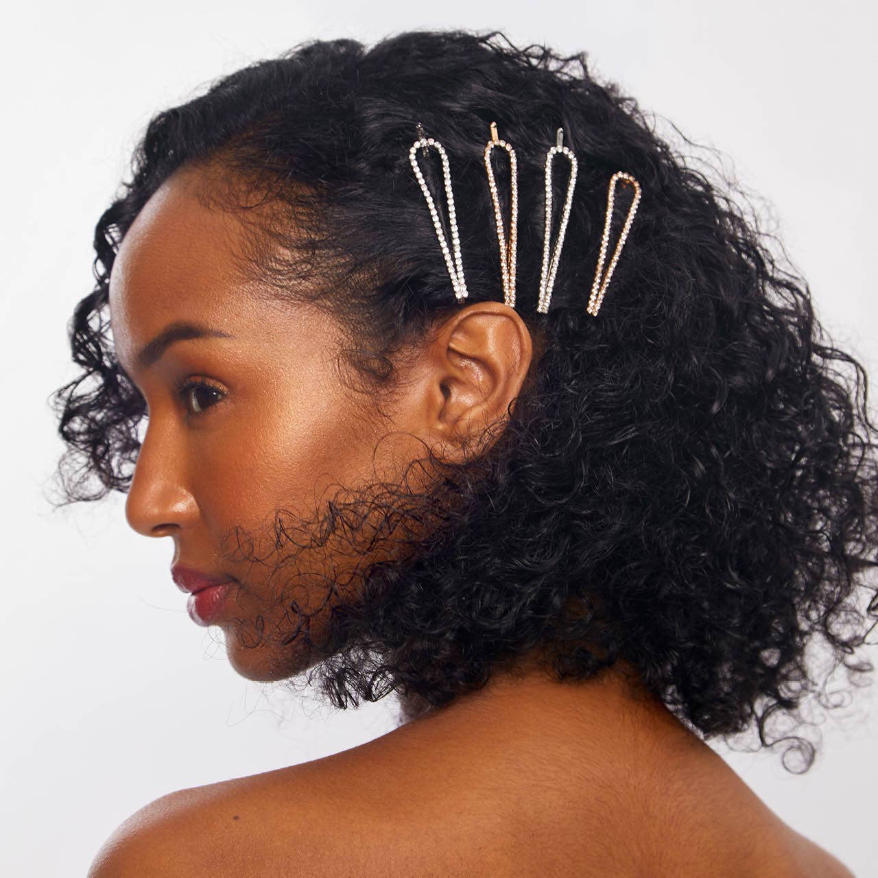 KITSCH - Metal Rhinestone Drop Bobby Pins 4pc Set - Gold/Silver