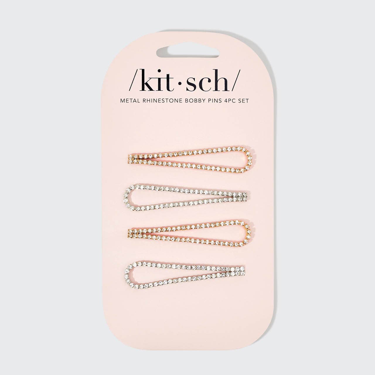 KITSCH - Metal Rhinestone Drop Bobby Pins 4pc Set - Gold/Silver