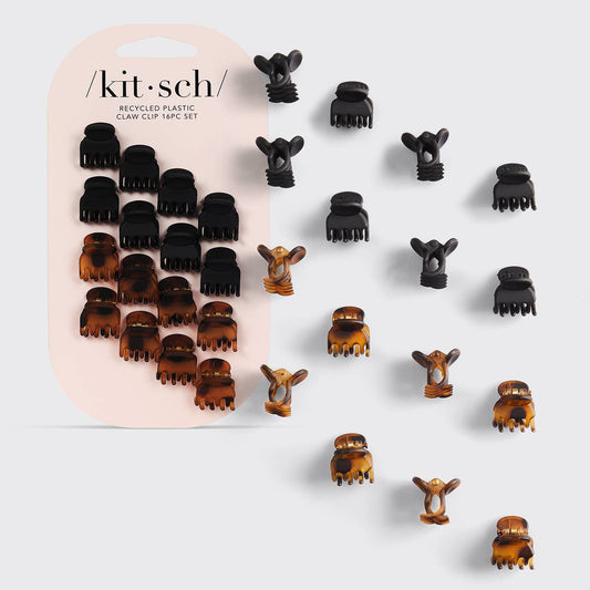 KITSCH - Recycled Plastic Mini Classic Claw Clips 16pc - Black & Tort